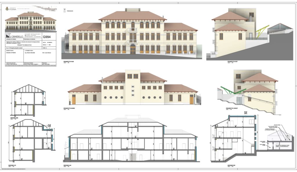 Tavola di prospetto per interventi di riqualificazione energetica del Municipio di Posina