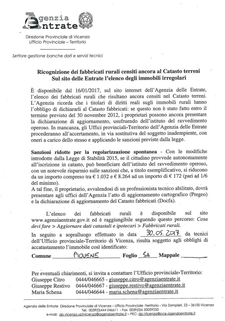 notifica ricognizione fabbricati rurali